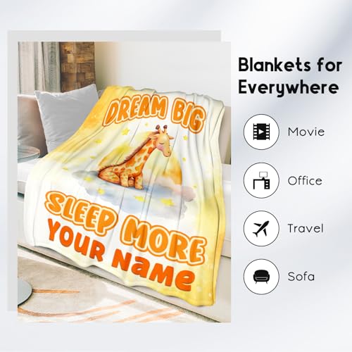 Custom Giraffe Blanket, Cute Soft Throw Gifts for Women, Cozy Flannel Throw Blankets for Bed Living Room, Yellow 60"x80"
