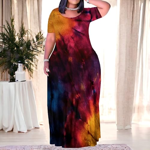 Image of SUZONANA Plus Size Dresses for Women Summer Casual Maxi Dress Short Sleeve Loose Vacation Dress