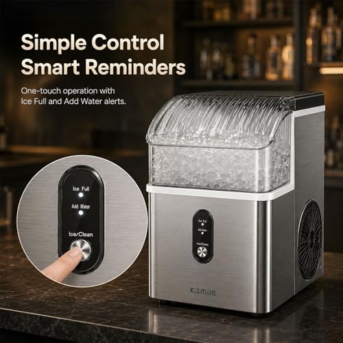 Image of Kismile Nugget Ice Maker Countertop, 35Lbs /24H Pebble Ice Maker with Chewable Pellet ice, First Ice in 7 Mins, Self-Cleaning Ice Machine with Removable Basket for Home & Kitchen(Sliver