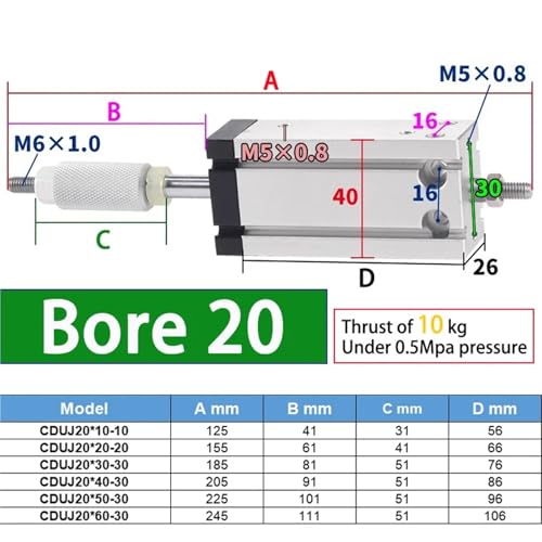 Vérin pneumatique double effet CDUJ20-60 course réglable mini - 3
