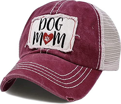 Patch Mesh Baseball Hat - Dog Mom - Burgundy #TOP3