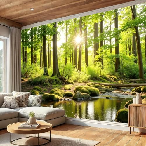 Tapisserie panoramique salon rivière forestière haut de gamme