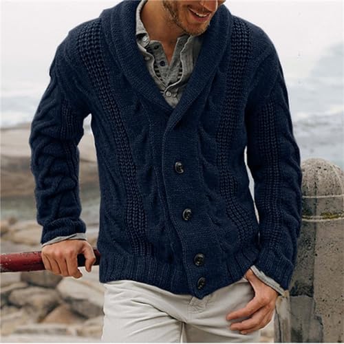 Men's Cable Knit Sweaters Shawl Collar Loose Fit Long Sleeve Casual Sweater Cardigans2