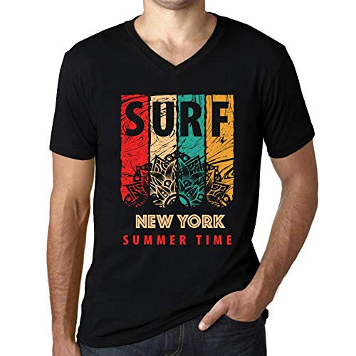 T-shirt surf New York col V idée cadeau original homme style rétro vintage noir 4XL