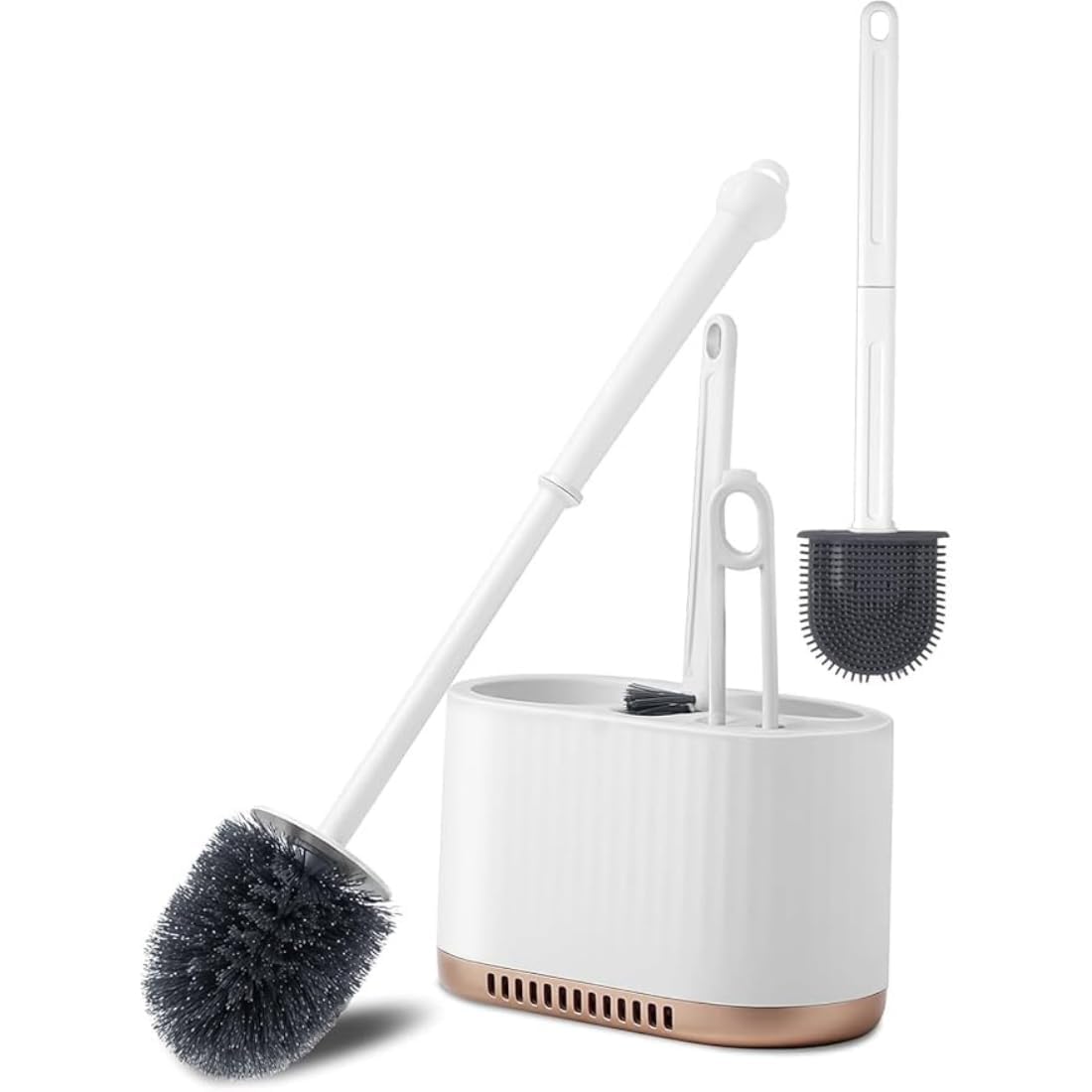 YUGMI SHOP 4 in 1 Toilet Cleaning Brush and Holder Set for Bathroom Soft Silicone Bristle Toilet Brush Removable Water Drawer Ergonomic Long Handled Toilet Brush Holder Wall Mounted Standing (4 in 1)