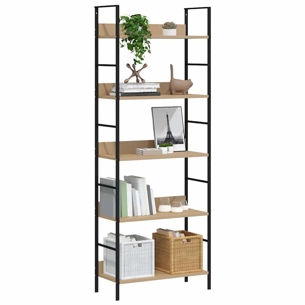 Libreria a 5 ripiani, in legno di rovere, nero, divisorio, altezza 158,5 cm, per soggiorno, ufficio, cameretta dei bambini, decorazione
