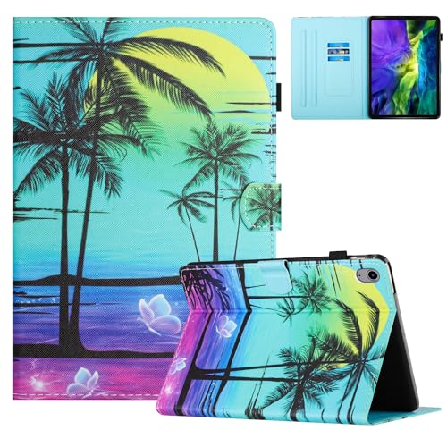 TEDTIKJT Hoesje compatibel met iPad 10 Generatie 10,9 Inch 2022 PU Lederen Flip Cover Magnetische Kaartsleuf Stand Tablet Beschermhoes met Auto Wake/Sleep voor iPad 10e Gen, Coconut Tree
