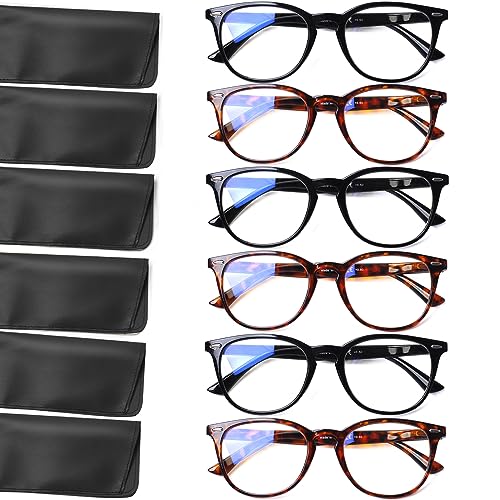 Image of Henotin 6 Pack Reading Glasses for Women Men Blue Light Blocking Stylish Computer Readers with Leather Case