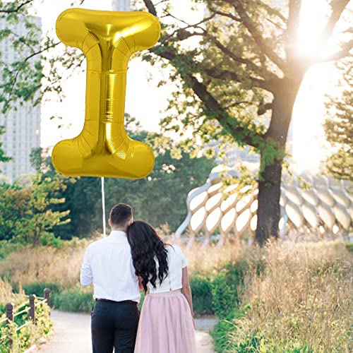 Toniful 40 Inch Large Gold Letter I Balloons Helium Balloons,Foil Mylar Big Balloons For Birthday Party Anniversary Supplies Decorations #TOP3