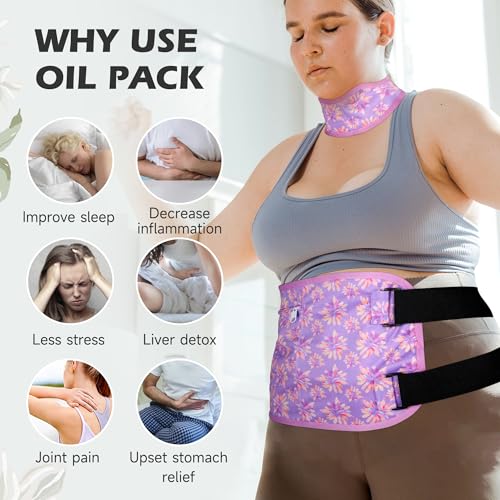 Image of Plus Size Castor Oil Pack 2 Pcs Castor Oil Wrap Organic Cotton Reusable Kit Organic Cold Pressed Unrefined Castor Oil Compress Packs for Liver Detox, Chrysanthemum