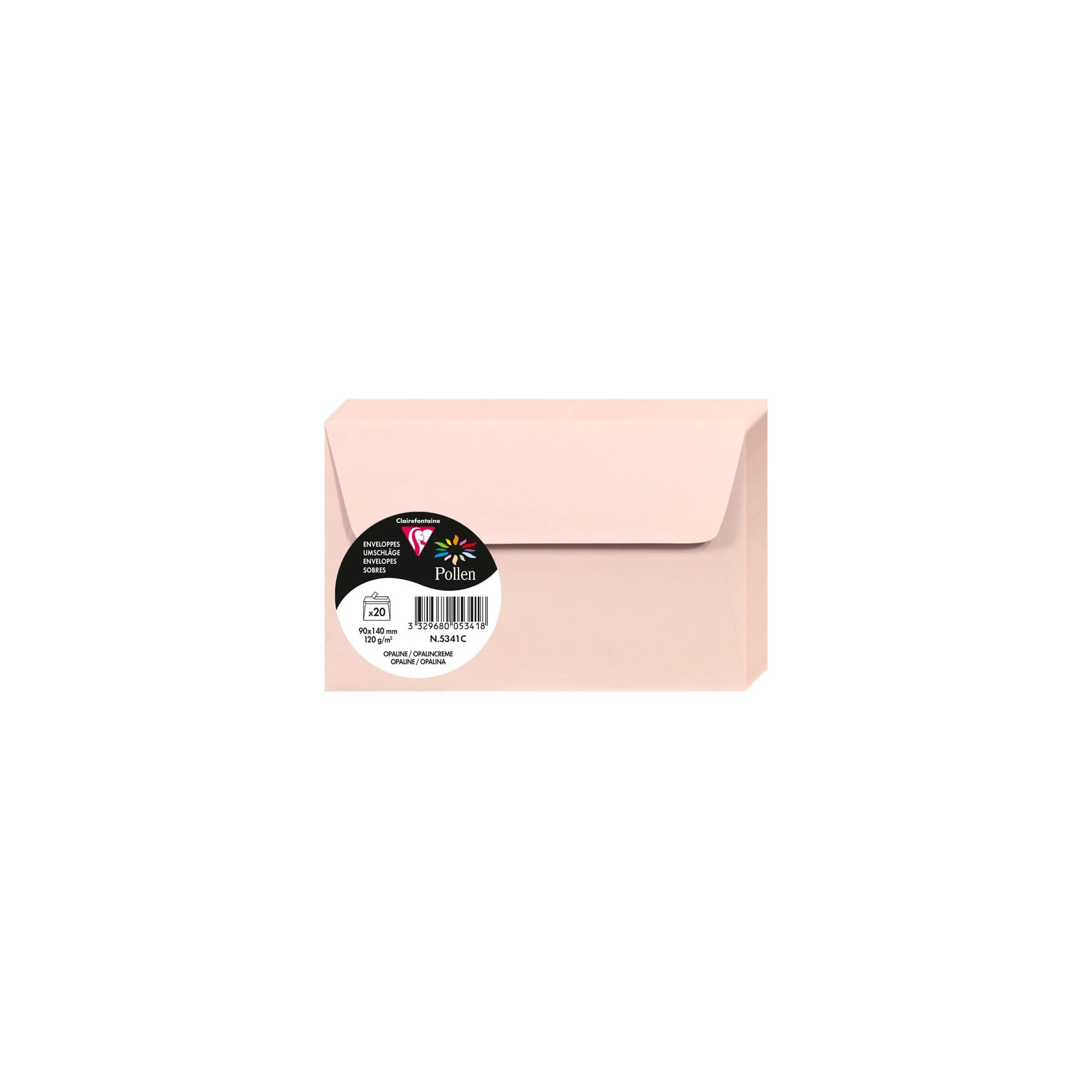 Clairefontaine 5341C Pack of 20 Self-Adhesive Envelopes Format 9x14cm 120gsm Opaline Colour Invitation Events & Correspondence Pollen Range Premium Paper
