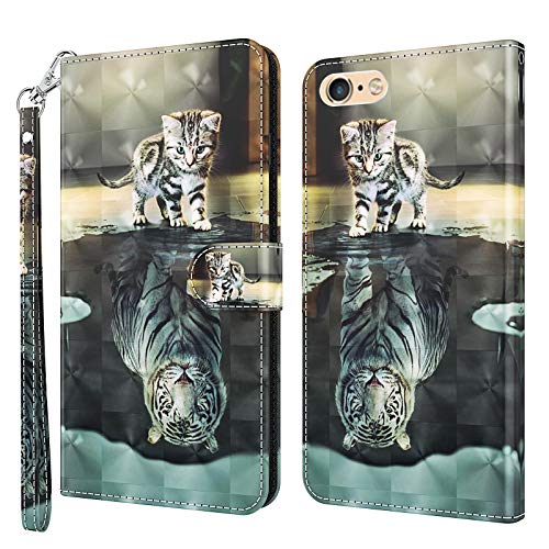 GLANDOTU Case for iPhone 5 /5s /SE 2016(Not for 2020),Flip Wallet PU Leather Cover with Magnetic Button, Standing Function Full-Body Protective for iPhone 5 /5s /SE 2016 Phone Cases-Cat & tiger