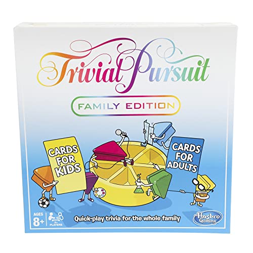 Hasbro Gaming Trivial Pursuit Family Edition Trivia Board Game for 2 Players or More Party Games for 8+ Year Old Boys and Girls
