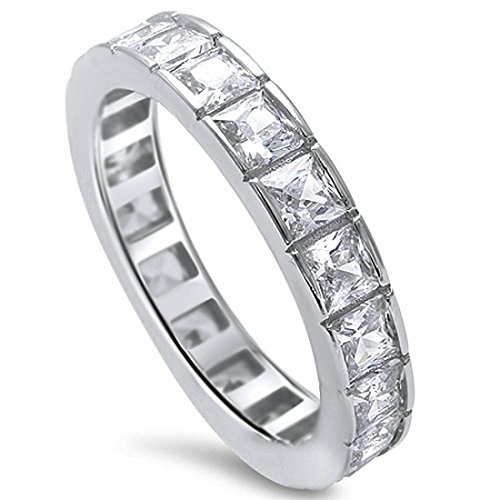 Blue Apple Co. 4mm Full Eternity Stackable Band Ring Princess Cut Square Invisible Cubic Zirconia 925 Sterling Silver