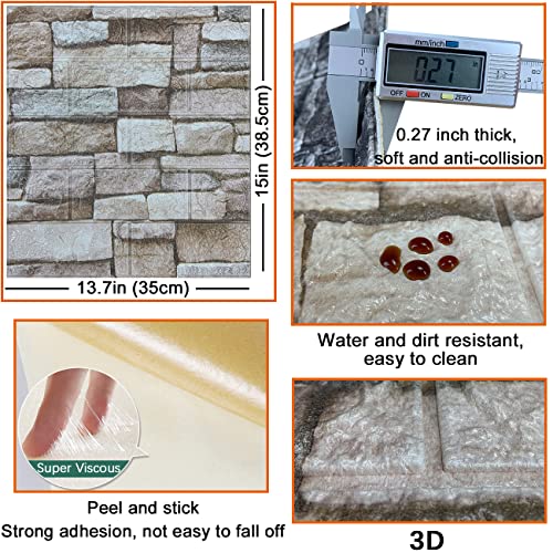 10Pcs 3D Wall Panels Peel And Stick 3D Brick Wallpaper Peel And Stick Faux Stone Wall Panel Foam Brick Self-Adhesive Wallpaper (Rock,10Pcs) #TOP4