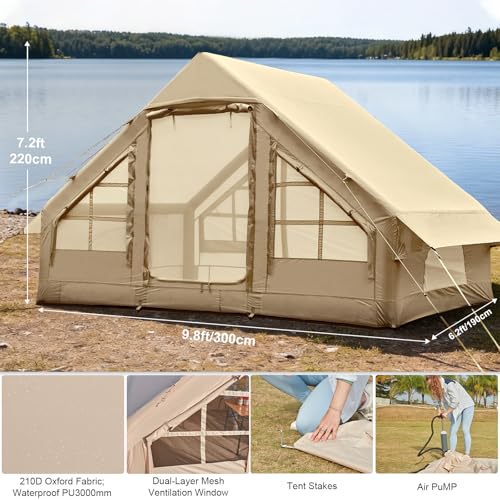 Image of Inflatable Tents for Camping,Easy Blow Up Tent with Hand Pump,4 Seasons Waterproof Air Inflatable Camping Tent House for Family Weekend Camping