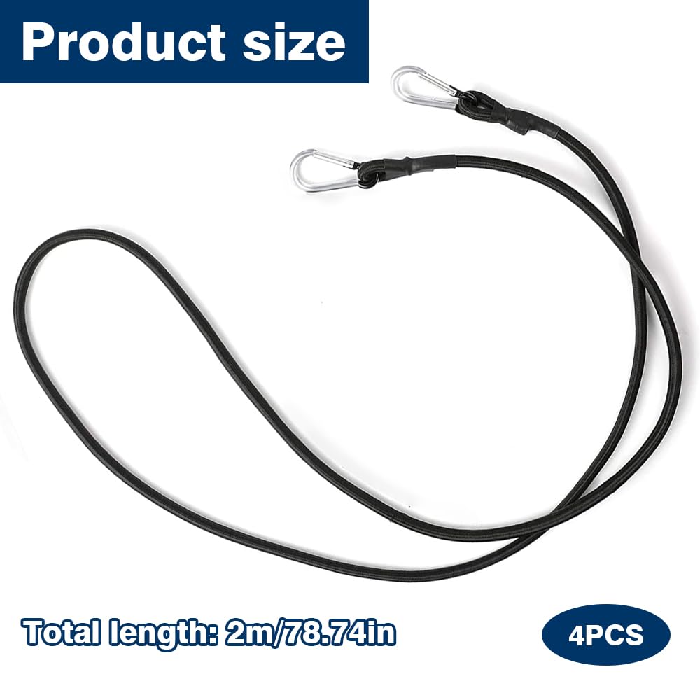 Bungee Cords with Hooks 4 Pack, 2m Long Bungee Straps with Carabiner Clips - Image 2