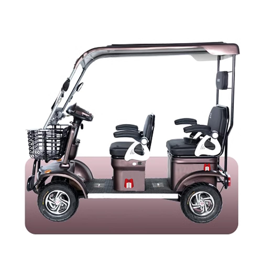 MT E6 with Canopy, Electric Four-Wheeler for Family Travel, Fully Enclosed Scooter, Front Storage Basket, Shopping Assistant, 4-Person Tricycle (Cocoa VRLA60V32AH)