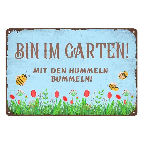 Retro Gartenschilder-Bin im Garten Schild,Metallschild Garten Vintage Dekoration für Balkon Terrasse 20x30cm