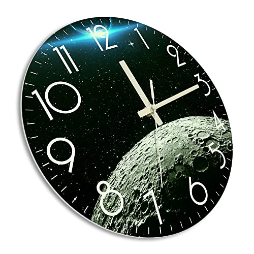 The Geeky Days Earth And Moon Planet Glow In The Dark Wall Clock, Battery Operated Silent Quartz Universal Lunar Surface Luminous 12Inch Acrylic Print Hanging Watch For Bedroom Astronomy Home Decor #TOP4
