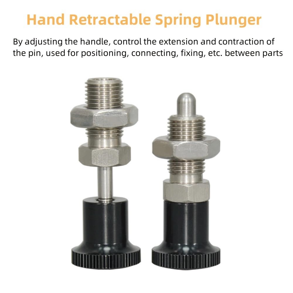 2Pcs Push Fit Ball Nose Spring Plunger, Stainless Steel Spring Knob Plunger Non-Locking Spring Indexing Plunger Hand Retractable Spring Plunger Pin for Industrial Equipment (M16)
