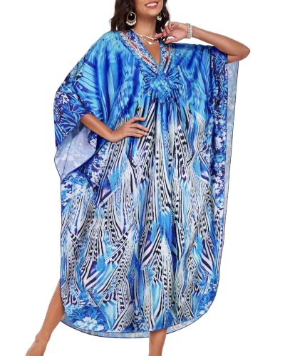 Image of Kaftan Dresses for Women V Neck Caftans Batwing Sleeve Beach Cover Ups | JILUVIN Plus Size Long Floral Print Dress, Loose Fit Maxi Casual Moomoo, Lounge House Mumu Nightgown Summer Vocation 2026