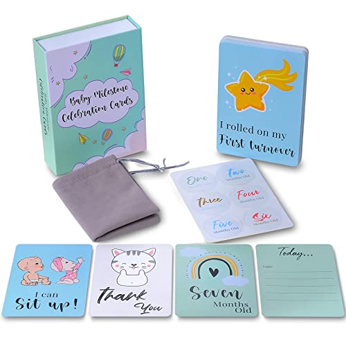 Image of 49 Pcs Milestone Moments Baby Memory Cards for Baby Boy or Girl,Record Pregnancy Life and Celebrate Special Milestone Moments for Baby's First Behavior,Baby Shower Gifts Cards