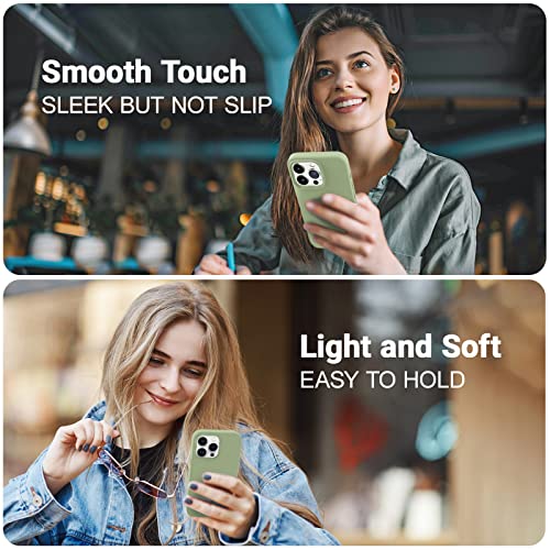 Aotesier Shockproof Designed For Iphone 13 Pro Case, Liquid Silicone Phone Case With [Soft Anti-Scratch Microfiber Lining] Drop Protection 6.1 Inch Slim Thin Cover (Tea Green) #TOP1