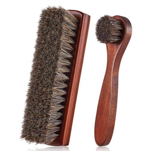 Juego de 2 cepillos para zapatos de crin de caballo, aplicadores para el cuidado del cuero, paño de limpieza brillante con estuche (juego de cepillos para zapatos G)