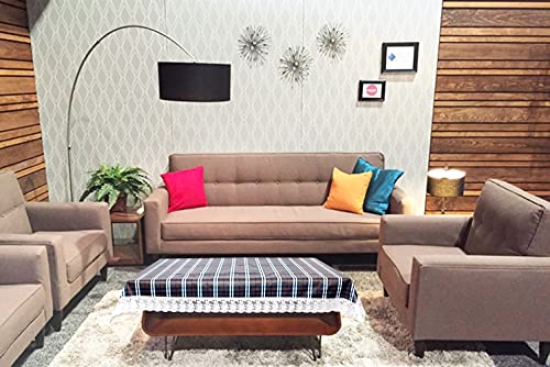 Image of The Furnishing Tree Waterproof PVC Rectangle Shaped 2 Seater Table Cover WxL 45x70 inches Checkered Pattern Black White with White Border lace