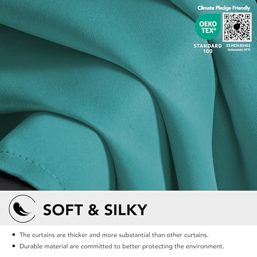 Image of Deconovo Super Soft Curtain Panels Solid Thermal Insulated Eyelet Bedroom Blackout Curtains 66 x 90 Inch Turquoise 2 Panels