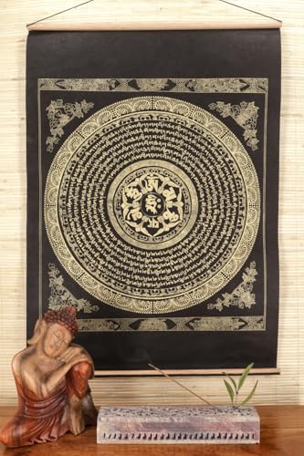 GURU SHOP - GURU SHOP Buddhistischer Wandbehang aus Loktapapier, Tibetischer Buddhismus Dekoration - OM Mantra Mandala/gold, 70x47x0 cm