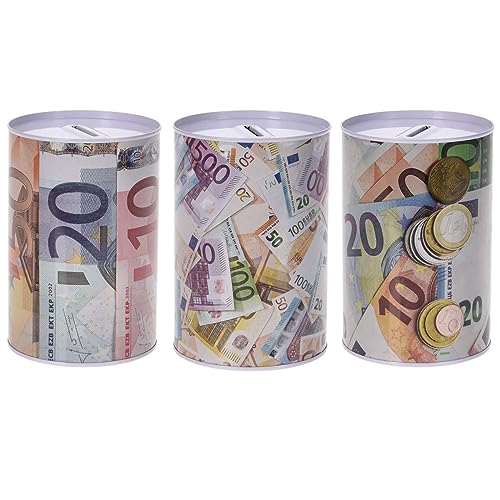 3er Set Spardose im Euro-Design Ø 9,5cm Metall Blech Dose Sparbüchse...