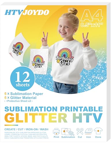12 Pcs Combo HTVJOYDO Sublimable White Glitter HTV Heat Transfer Vinyl...