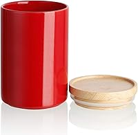 Vista 8 de SWEEJAR – Recipiente de cerámica para almacenamiento de alimentos, recipientes apilables con tapa hermética de madera para servir café molido, té