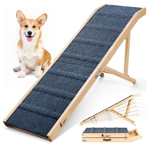 Dog Ramp for Bed, 64" Long Foldable Pet Ramp for Small Large Dogs Cats, Dog Ramps for High Beds Car, High Traction with Platform 6 Adjustable Heights 24" to 30" Up to 220LBS