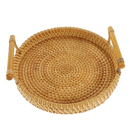 BEBEMOKO Woven Fruit Basket with Handle Elegant Rattan Snack Tray for Kitchen Storage for Bread Fruits and for Romantic Outings Weddings and Birthdays