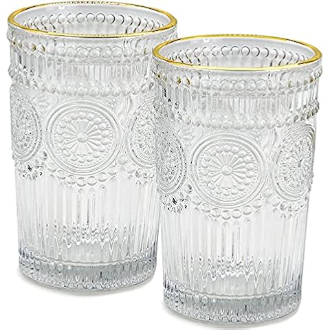 TOSSOW Retro Golden Sunflower Glass Cup, 2-piece Set, Coffee Cup with Hand Gift Cup, Juice Cold Drink Household Cup, Embossed Water Cup, etc. (15.5 oz) Cover