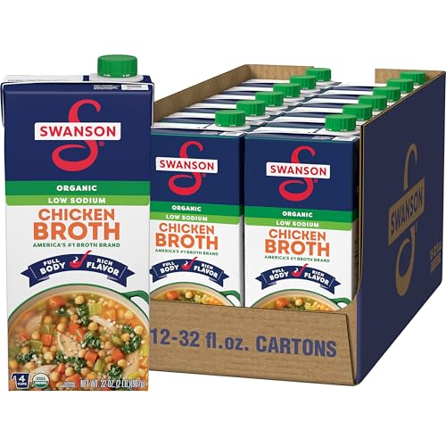 Swanson Low Sodium Organic Chicken Broth, 32 oz Carton (12 Pack)