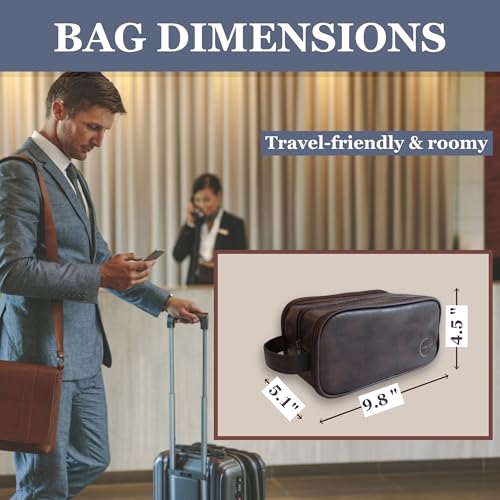 Premium Men’s Toiletry Bag with Drawstring Pouch – Durable Water-Resistant Leather-Look Travel Organizer for Shaving, Grooming & Hygiene Essentials (Dark Brown)3
