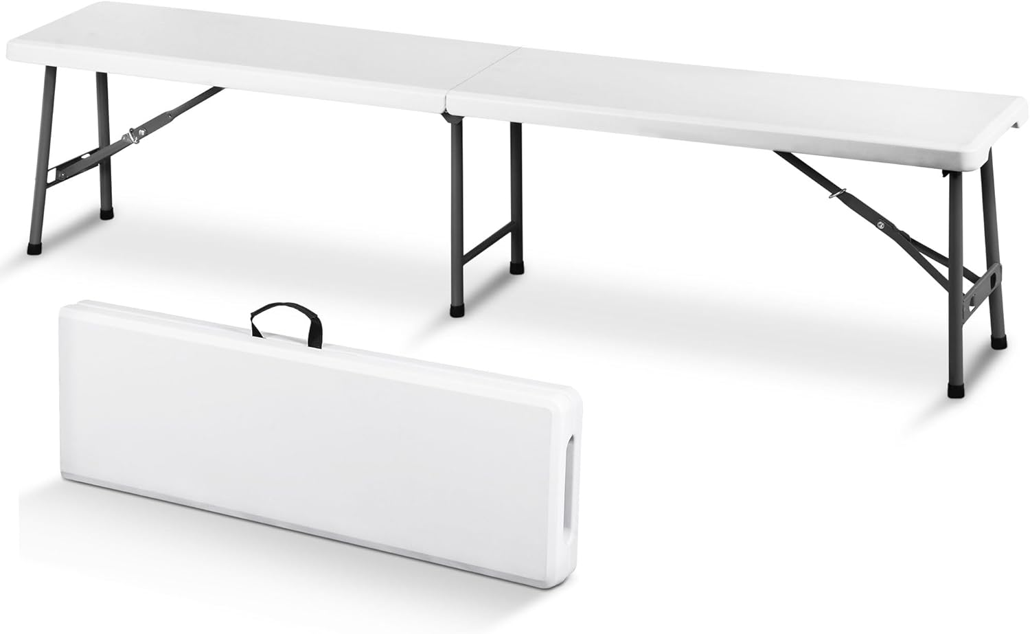 SUPER DEAL 6 FT Plastic Folding Bench, Portable Outdoor Bench with Handle & Non-Slip Mat, Waterproof Dining Seat for Picnic Party Garden Camping Soccer Field, 1 Pack, White