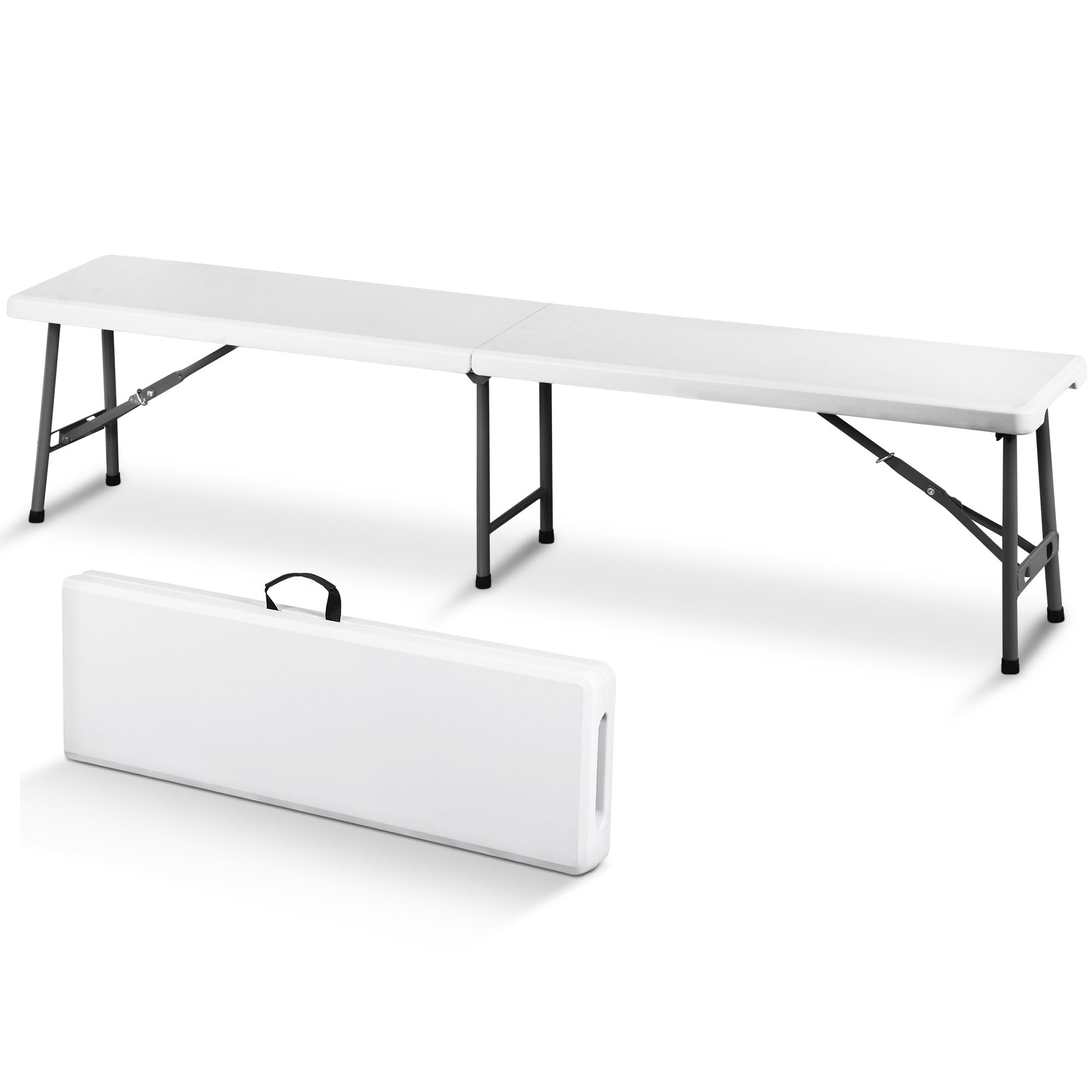 SUPER DEAL 6 FT Plastic Folding Bench, Portable Outdoor Bench with Handle & Non-Slip Mat, Waterproof Dining Seat for Picnic Party Garden Camping