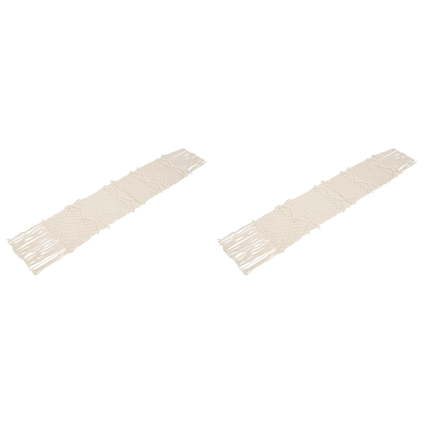 Hndhbfgrt 2X Macrame Table Runner,Boho Wedding Table Decoration,Vintage Farmhouse and Bohemian Dining Room Style, Beige White