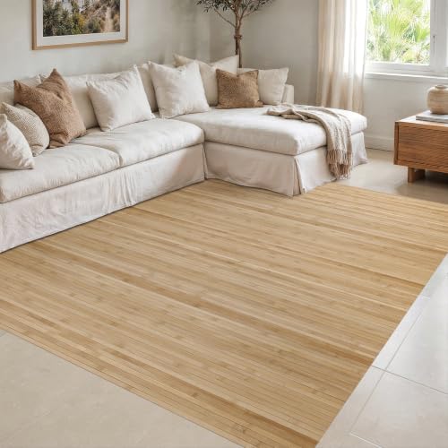 STORESDECO - Tapis Antidérapant en Bambou Naturel Idéal pour Le Salon, Le Couloir, La Salle De Bain... Effet Parquet ! Disponible en Grandes Tailles | Marron Clair, 80 cm x 150 cm