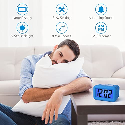 Plumeet EM-8017-BU Digital Alarm Clock Kids With Snooze And Backlight - Simple Travel Clocks Large Lcd Display thumb #1