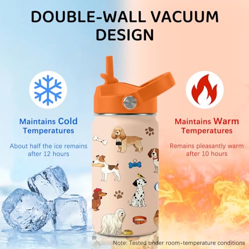 Image of Dog Water Bottle for Son & Daughter, Stainless Steel Insulated Tumbler with Straw Lid and Handle, 12oz Reusable Leak-Proof Bottle for Sports