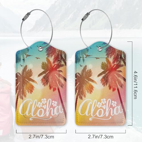 2Pcs Luggage Tag for Suitcase Tropical Summer Palm Cute Suitcase Tag with Privacy Flap & Name ID Label & Metal Loop,Travel Bag Luggage Tags for Women2