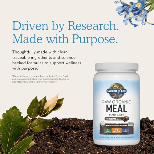 Image of Garden of Life Raw Organic Meal Protein Powder, Chocolate, 28 Servings | Raw Organic, with Plant Based Pea Protein, Sprouts, Greens, Probiotics, Dairy Free 28 Servings