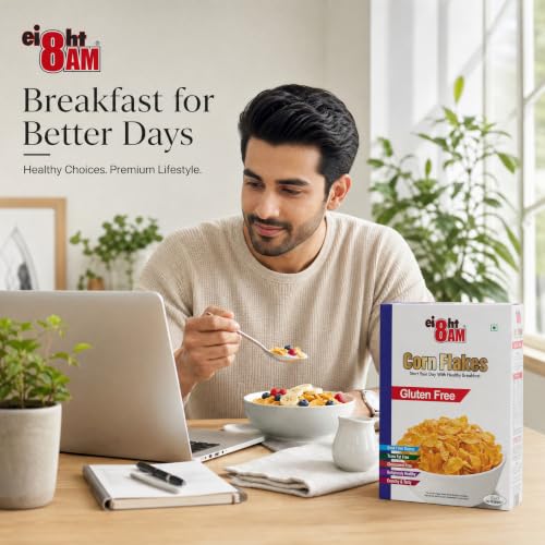 Image of 8AM Corn Flakes Gluten Free 300g (Pack of 2), 99% Fat Free & Cholesterol Free, Trans Fat, Crunchy & Delicious, Nutritious Whole Grain Breakfast Cereal