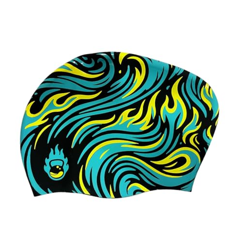 Image of Burnlab Silicone Swimming Cap for Long Hair, Comfortable Fit for Pool Use, Adult (Black Flame)